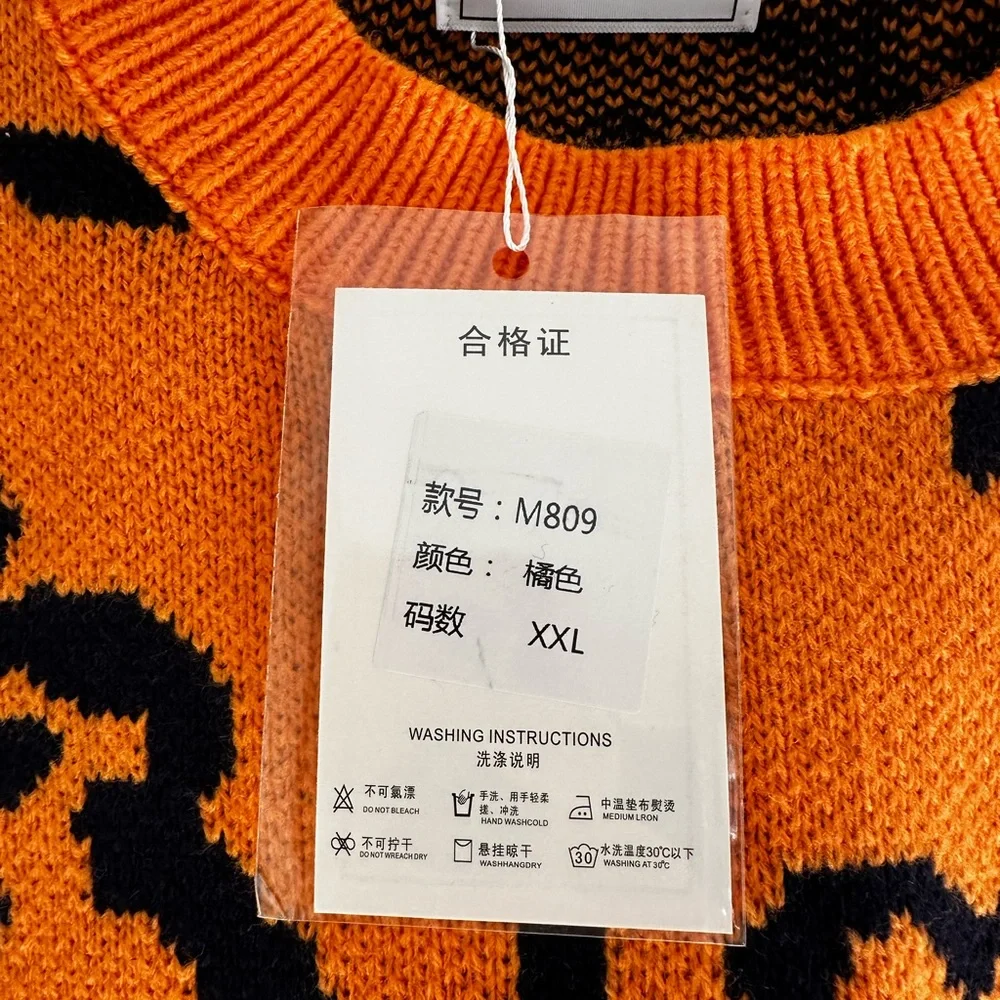 Shengu Polar Bear Crewneck Sweater Orange Back White Kawaii Oversized Knit Funky - Picture 3 of 13